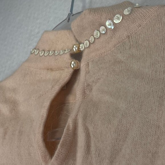 Vintage HORCHOW Womens M Pink Sequined Heart Wool Angora Puff Sleeve Sweater - Picture 13 of 14